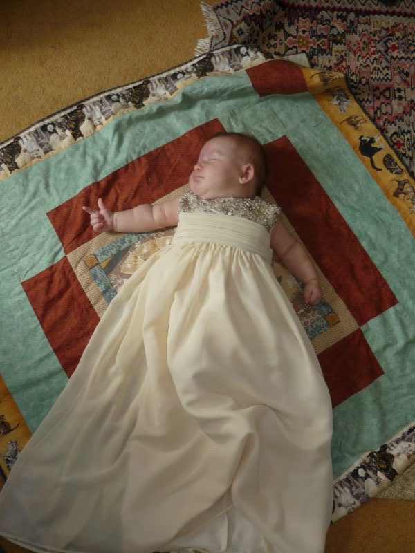 Mini-me christening dress in beaded chiffon by Felicity Westmacott
