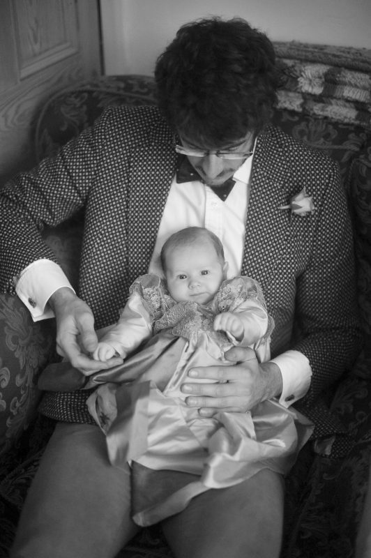 Mini-me Christening gown in green silk and gold lace by Felicity Westmacott