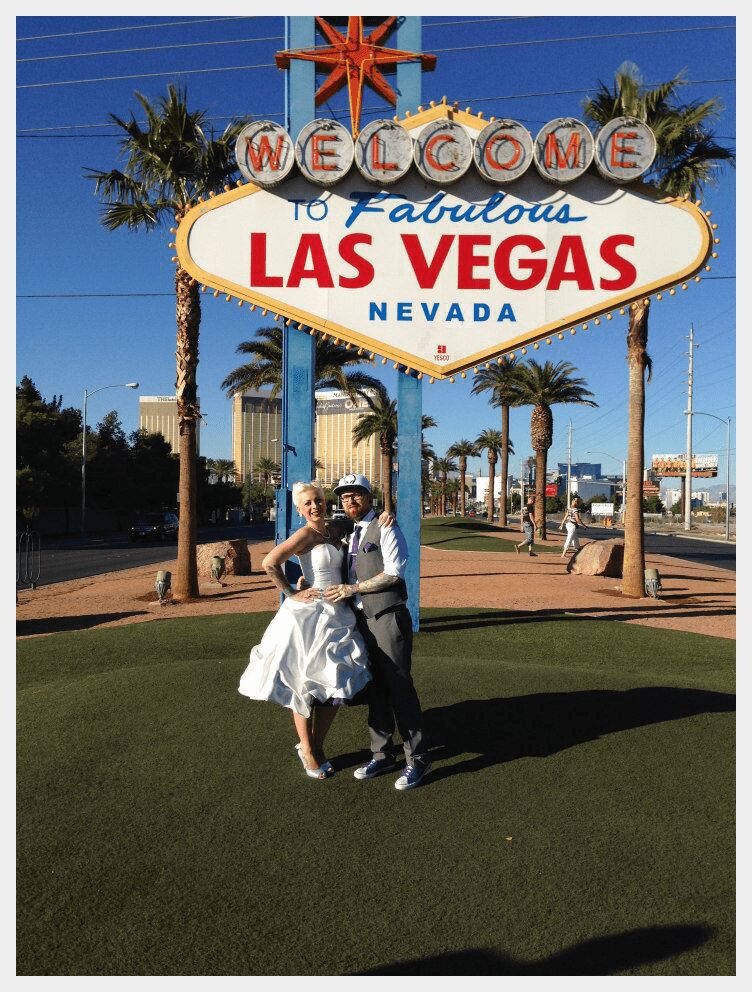 las vegas wedding alternative bride and groom white and purple