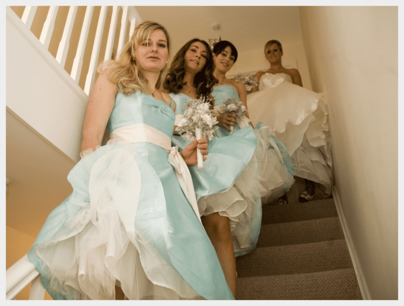 1950's style, Aqua blue silk bridesmaids dresses by Felicity Westmacott