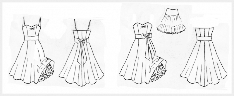 1950's style, Aqua blue silk bridesmaids dresses by Felicity Westmacott: design sketch