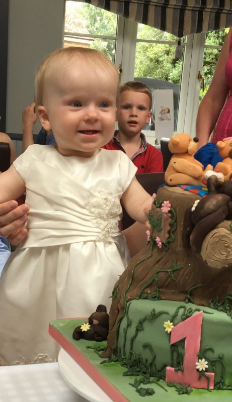 Mini-me christening dress by Felicity Westmacott, made from mummy's wedding dress in ivory taffeta and beaded applique