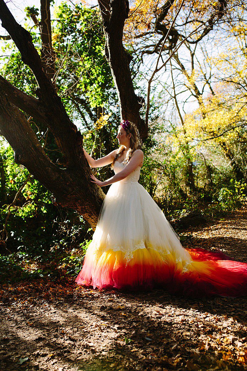 bespoke wedding dress autumn dip dye colour