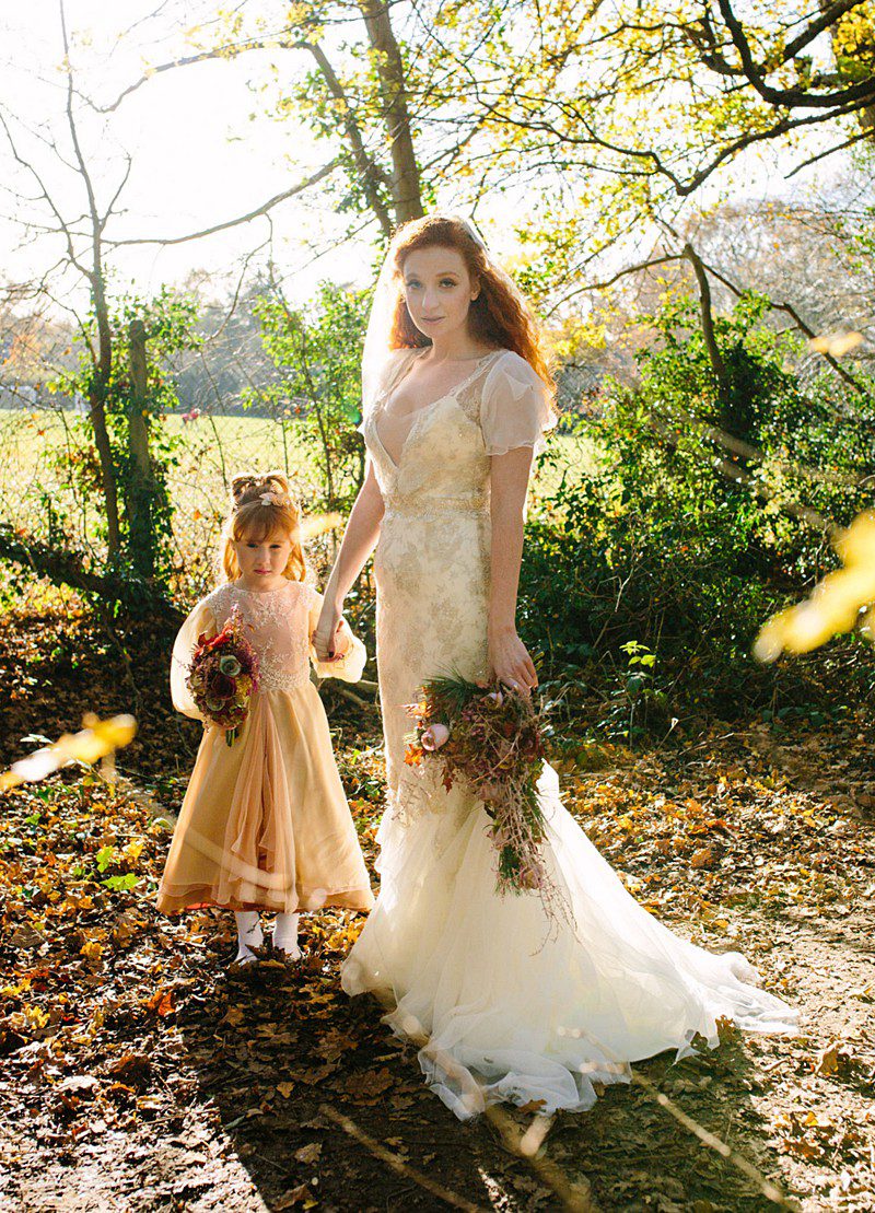 silver ivory vintage wedding dress rosegold flowergirl by Felicity Westmacott