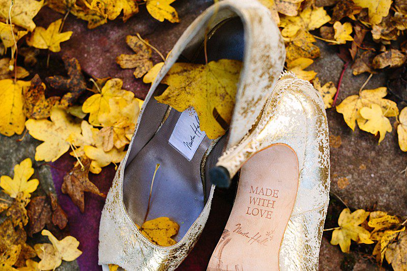 gold leaf bridal peeptoe shoes handmade with love