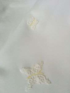 insect butterflies on train bespoke wedding dress silk georgette
