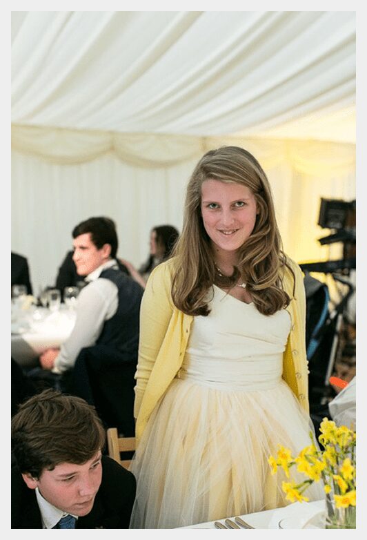 teen bridesmaid in ivory and yellow custom made dress