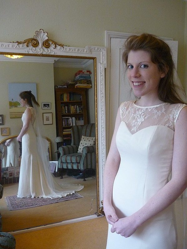 charlie 20 fitting room picture deep ivory matt silk and lace wedding dress