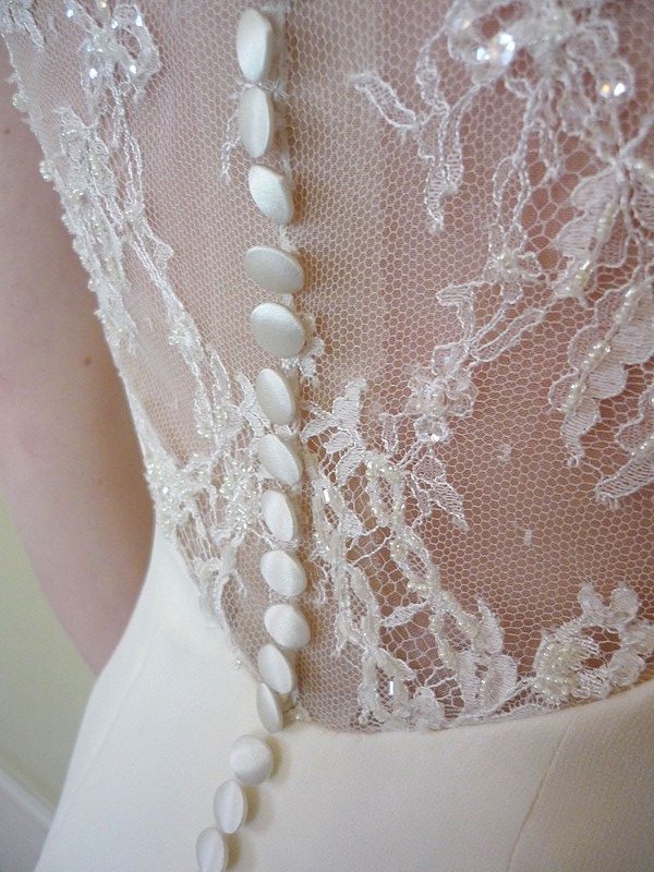 charlie 26 buttons all down back on low back silk and lace dress