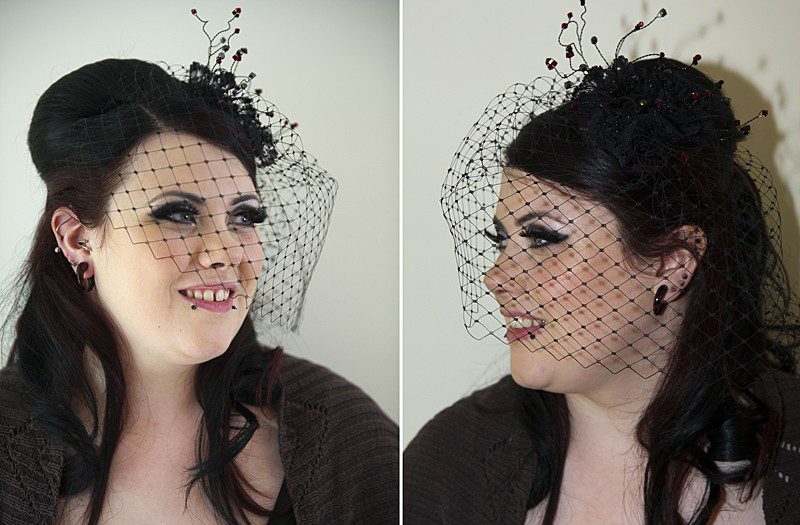 faye 13 bird cage veil lace and swarovski crystals goth wedding