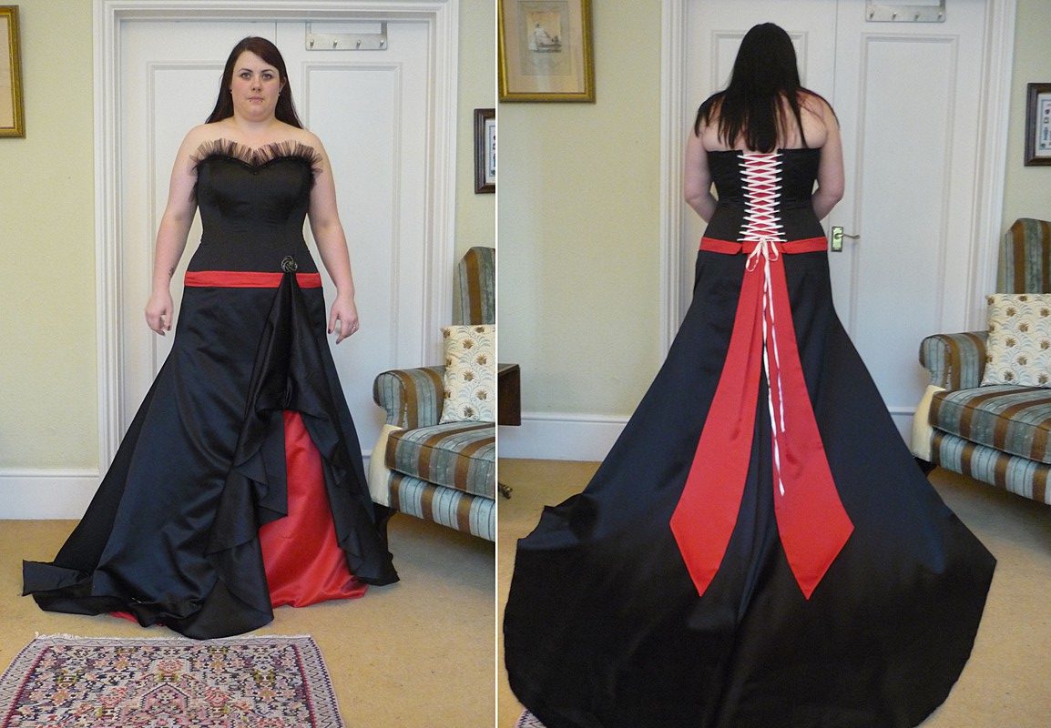 faye 16 fitting picture in half made dress black wedding gown