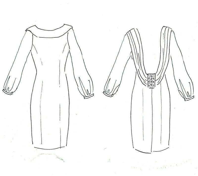 original design sketch by Felicity Westmacott, made to measure bespoke dress