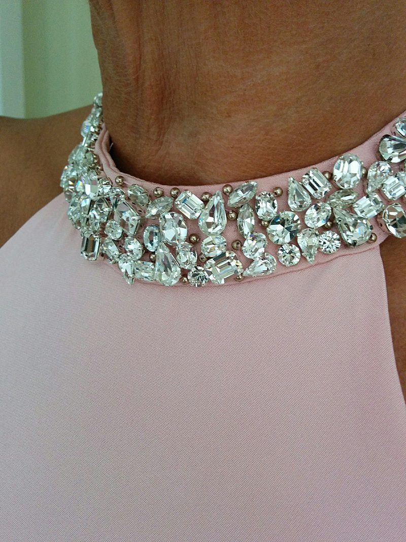 neckline halterneck detail with hand beading diamante and pearl