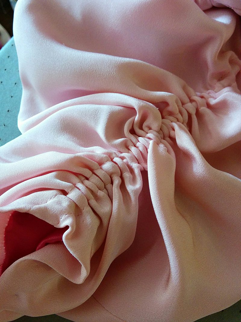  ruched sleeve detail pink silk crepe made to measure ladies jacket bolero