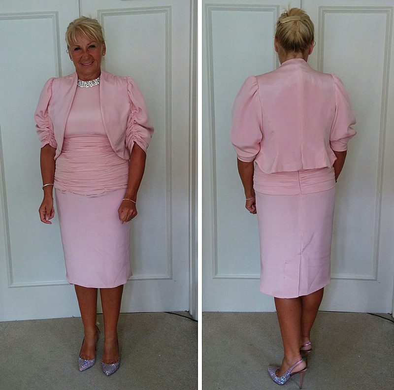 pink crepe silk dress and jacket fitting picture dressmaker