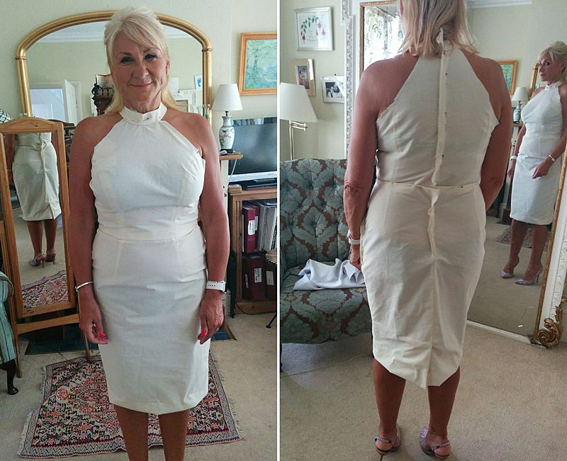 toile pra tice run fitting of halter neck dress with dressmaker