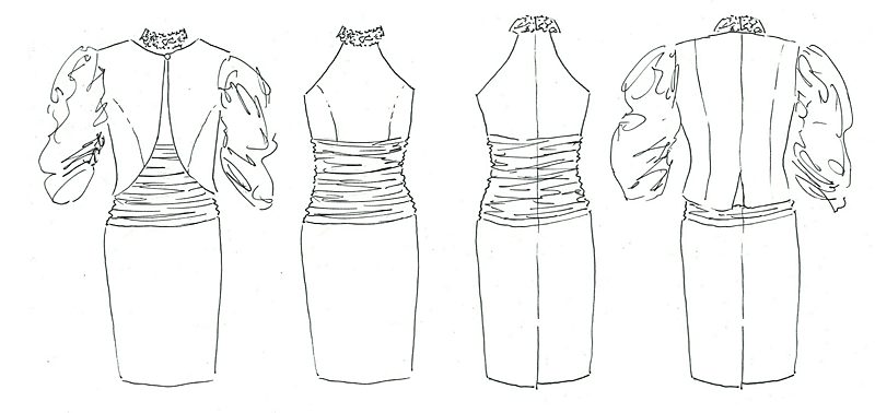 original design sketch by Felicity Westmacott dress and jacket