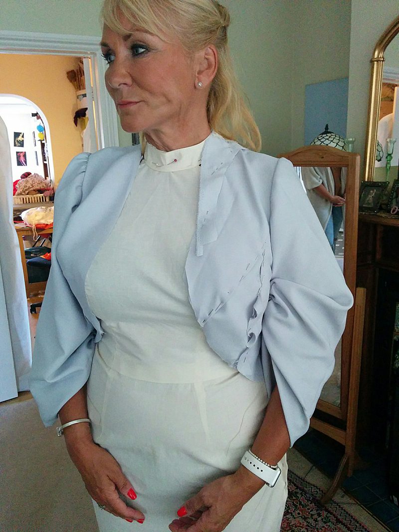 practice run toile fitting of jacket for mother of the bride dressmaker
