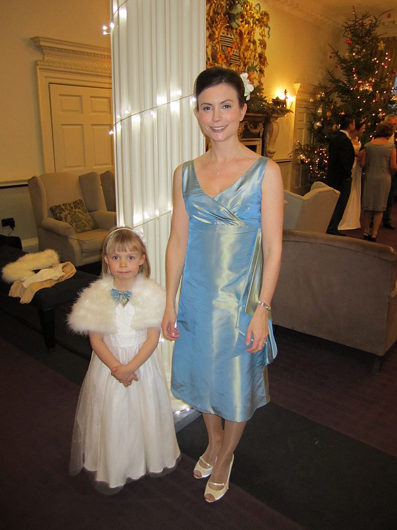 made to measure bridesmaid dress in blue silk taffeta vneck