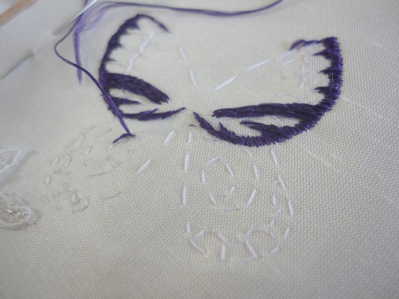 embroidery on wedding dress butterflies by hand outline