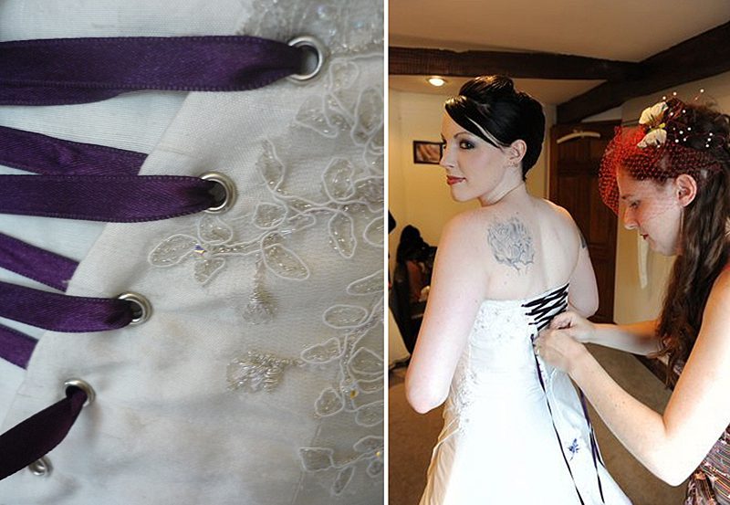 lace up back detail on bespoke alternative wedding dress