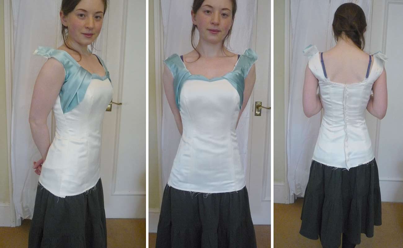 boned bodice duchess satin fitting picture made to measure