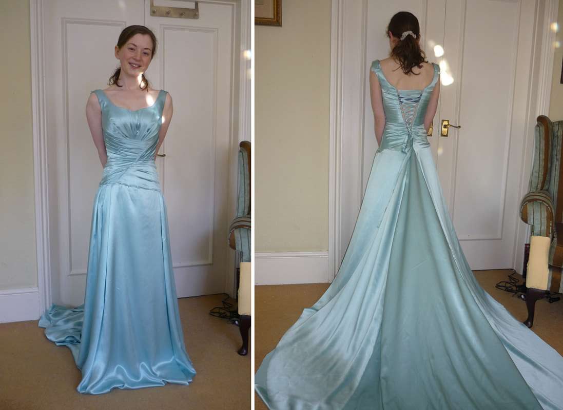 dress fitting blue wedding dress silk satin