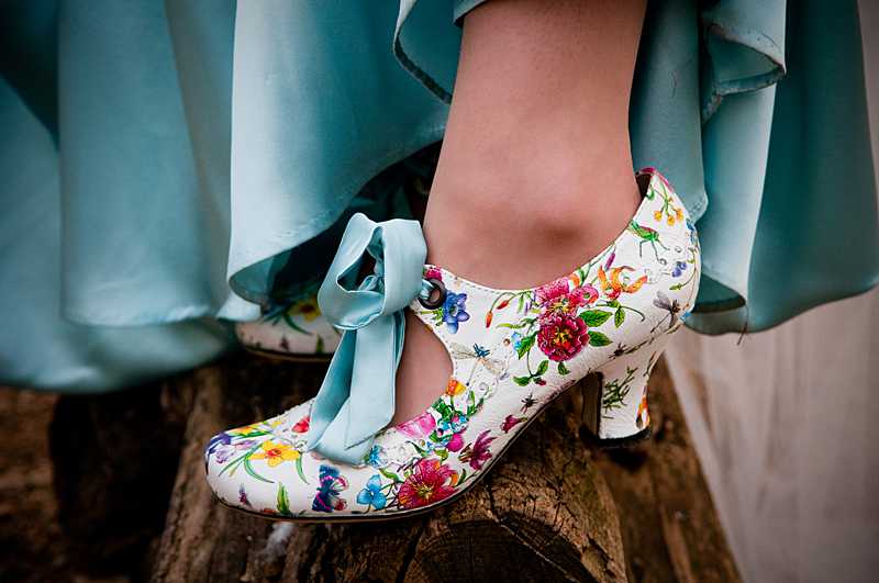 printed shoes with ribbons