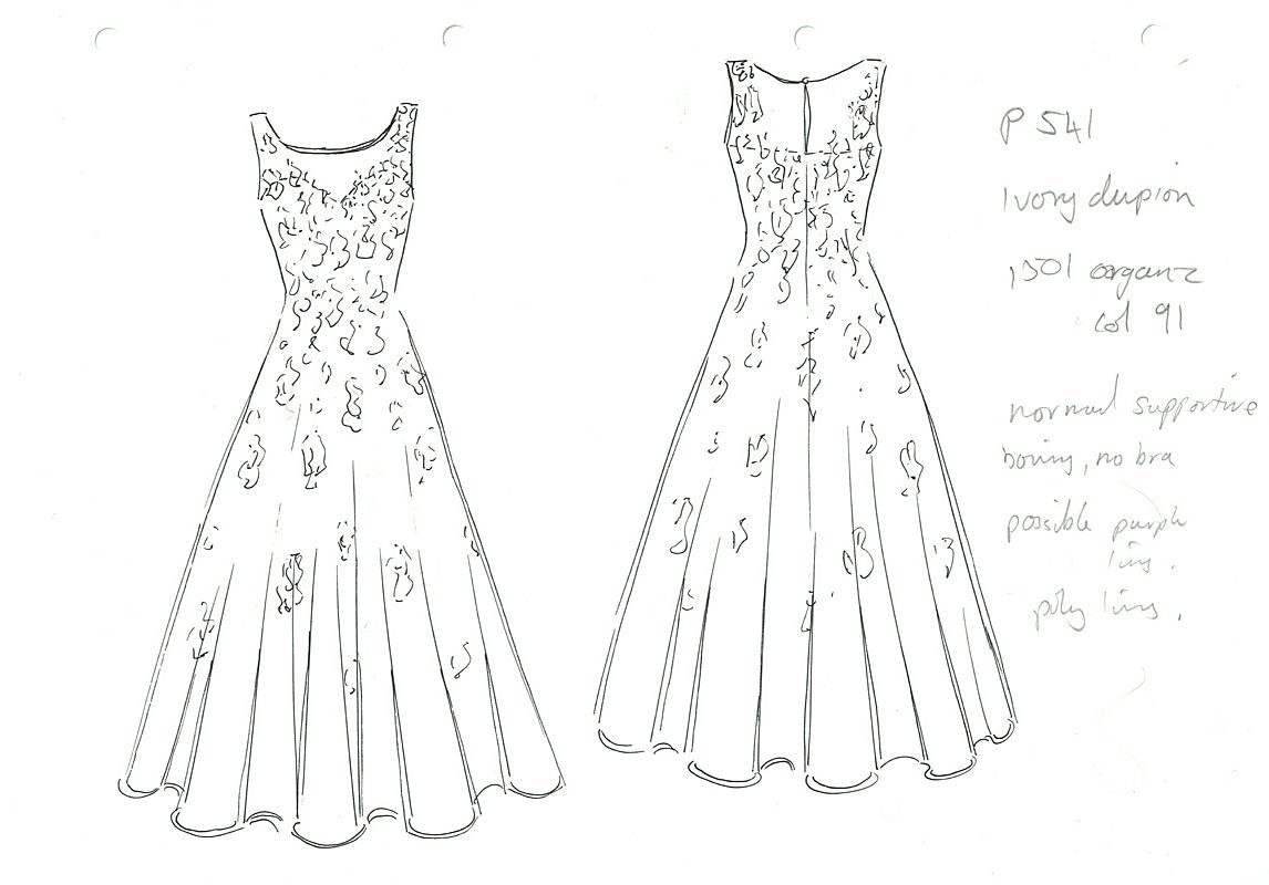 original design sketch by felicity westmacott princess line wedding dress