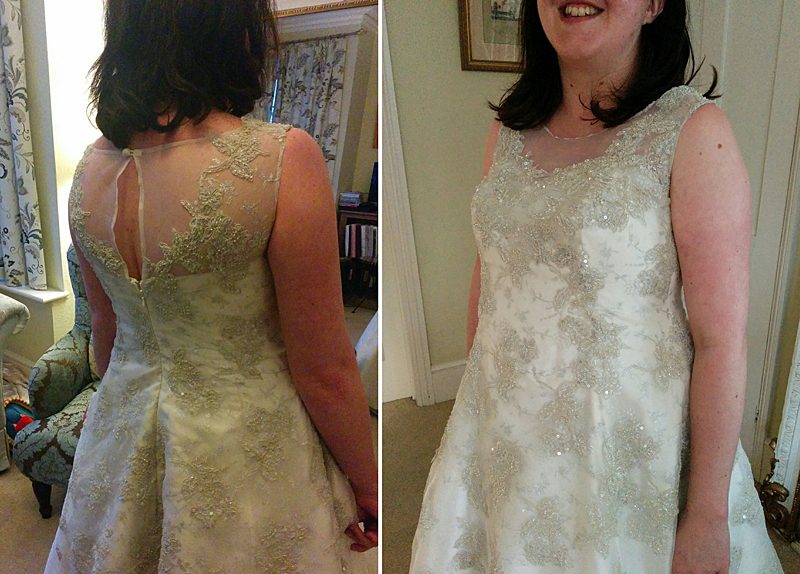 finished dress fitting picture ivory silk and lace