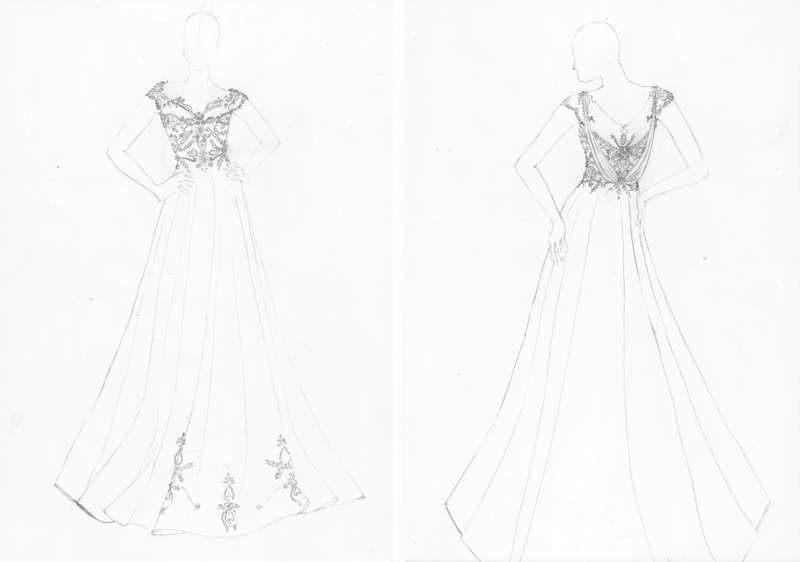 design sketch for lace bodice wedding dress