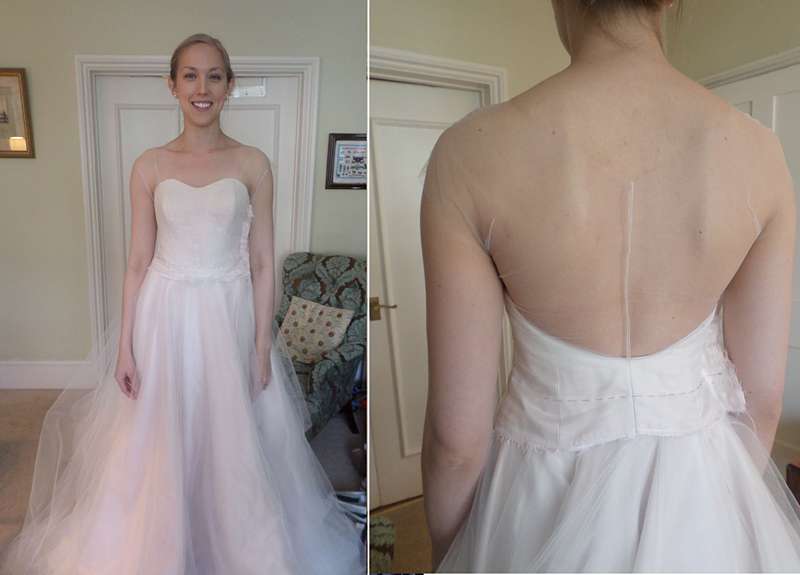 illusion back wedding dress fitting picture