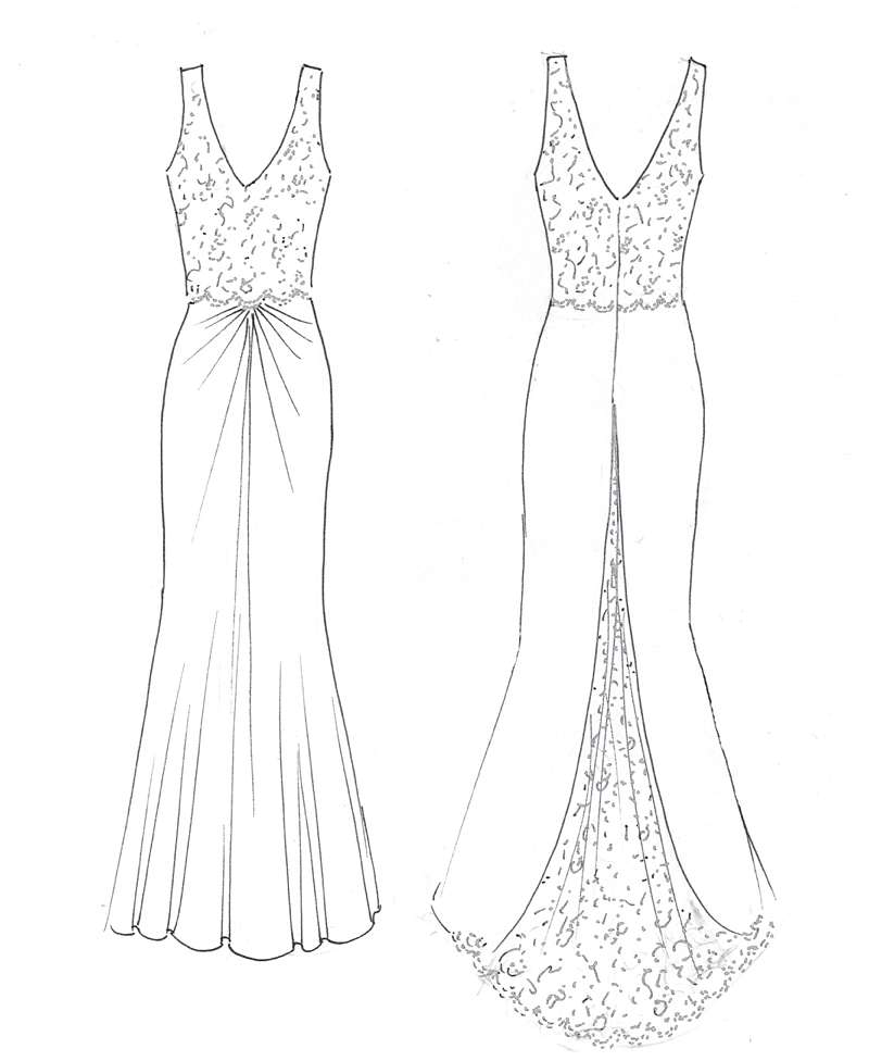 original design sketch bias cut wedding dress