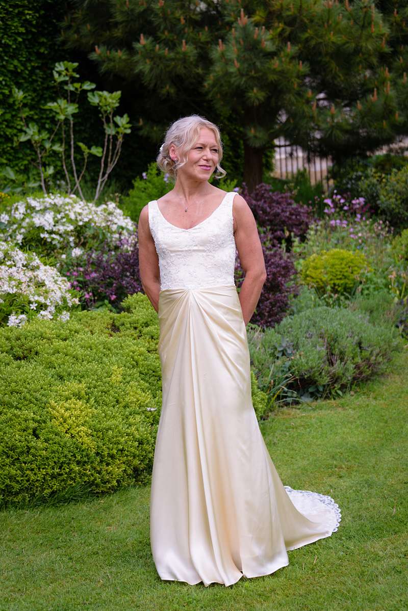 bespoke wedding dress draped skirt and boned bodice