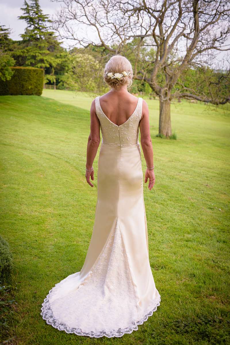 concealed zip back wedding dress with lace train