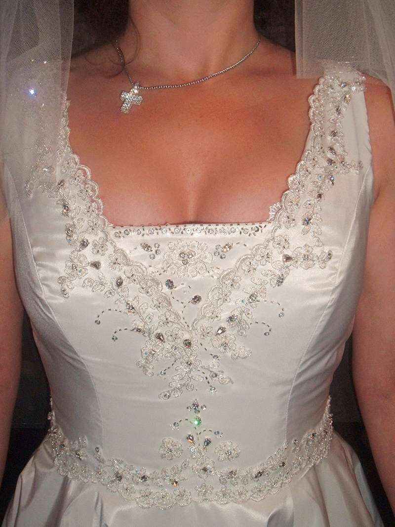 bodice detail scalloped lace edging and diamante