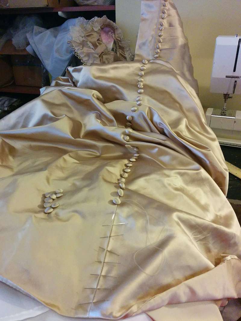 buttons all down the back of a wedding dress progress picture