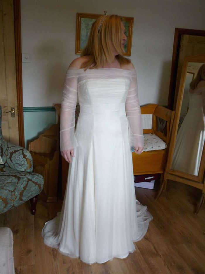 final fitting made ot measure wedding dress silk and tulle