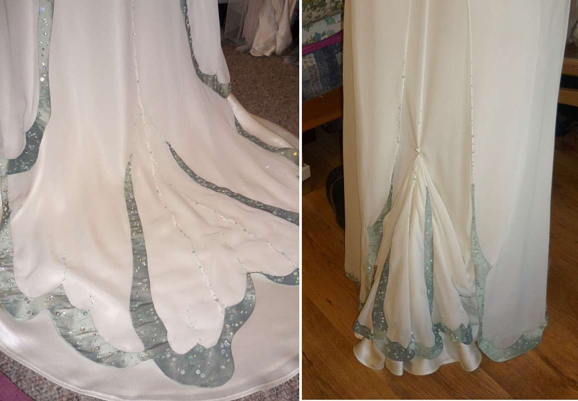 butterfly wing wedding dress train hooked up and down