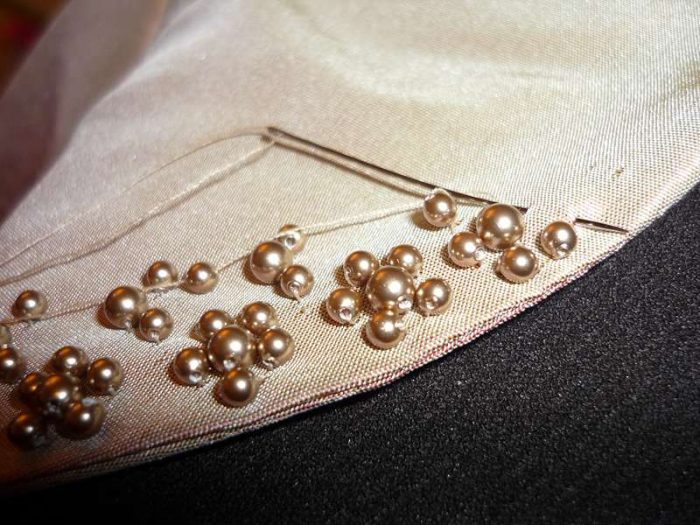 hand beading detail swarovski pearl bronze