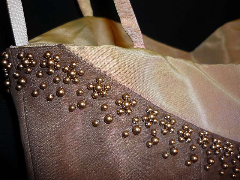 hand embellishment beading on custom dress back neckline swarovski pearl