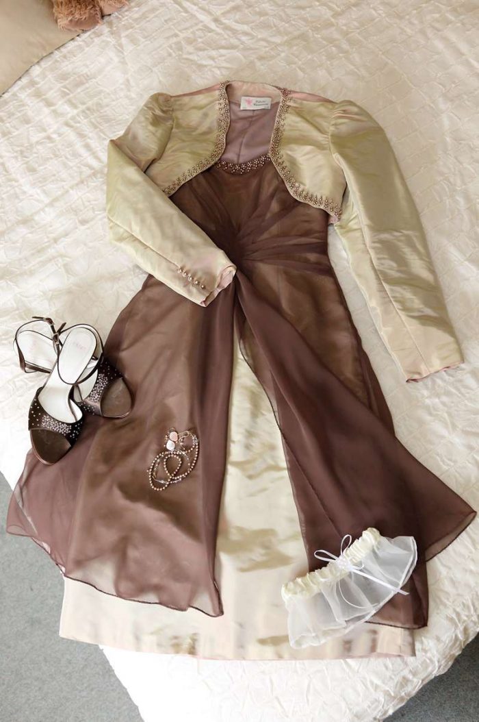 custom alternative wedding dress and bolero for older bride