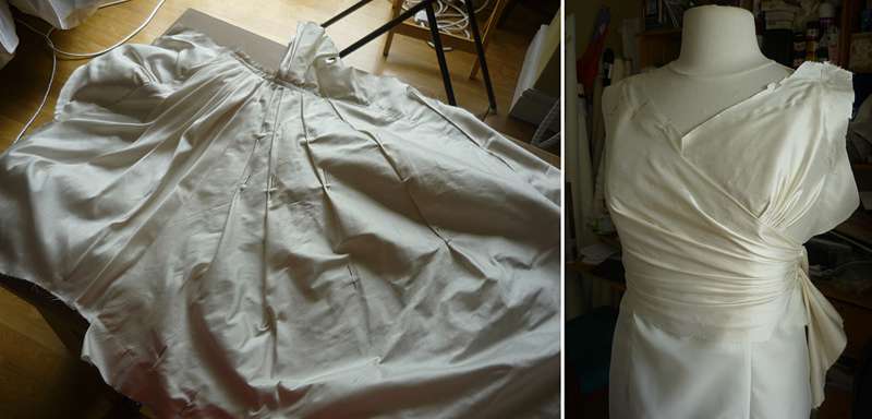 creating the ruched bodice making the dress