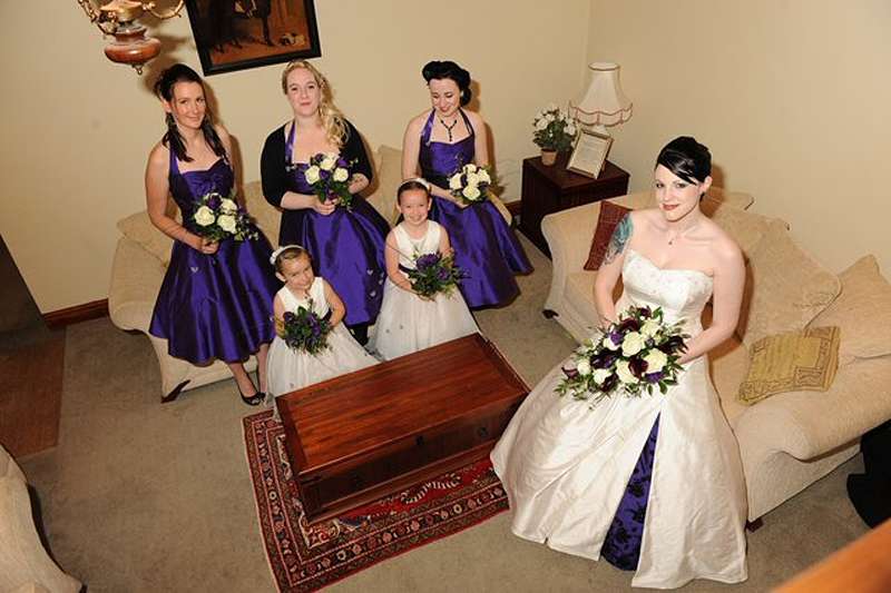 bride and bridesmaids purple wedding scheme