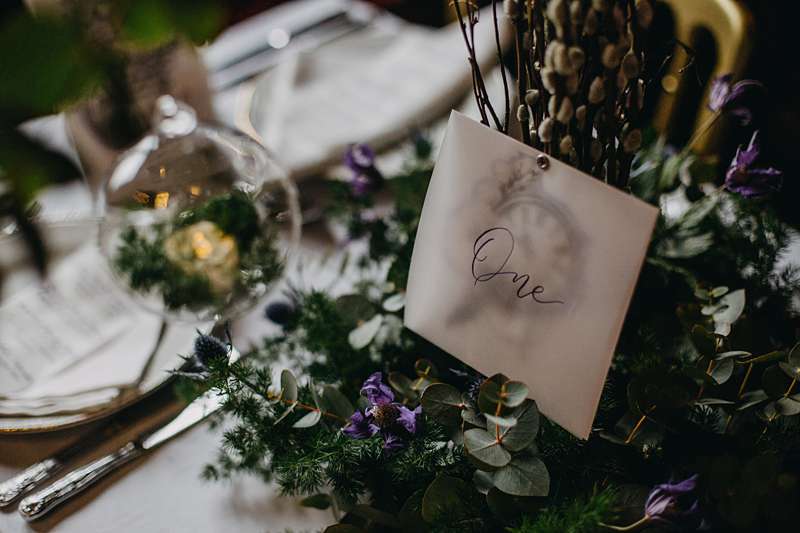 table numbers with clock and pussy willow