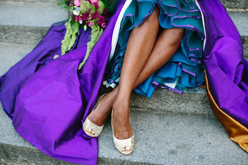 coloured wedding dress alt bride purple teal gold petticoat