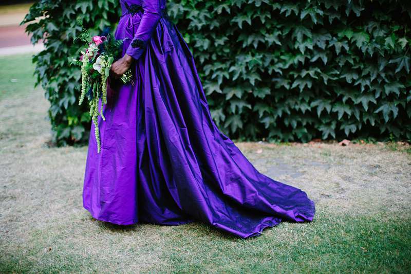 cadbury purple wedding dress with train bridal detail