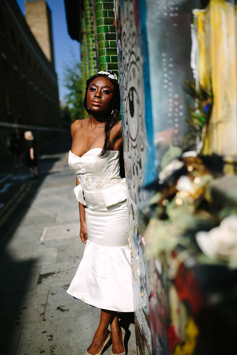 brick lane photoshoot wedding dress city bride