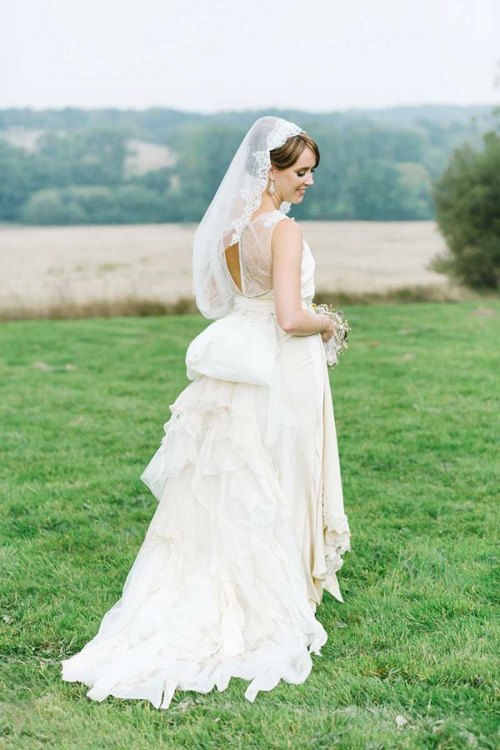 tulle and silk georgette bustle wedding dress