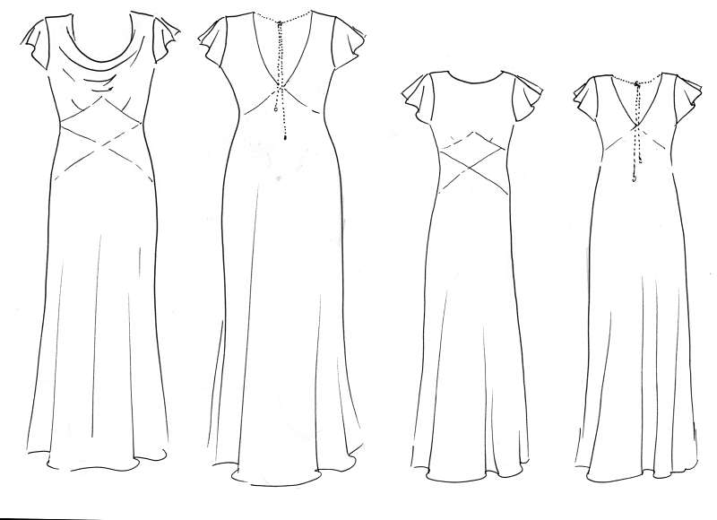 original design sketch by Felicity Westmacott bridesmaids dresses